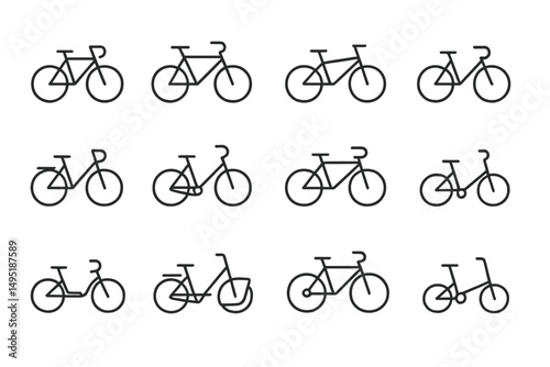 Simple modern vector illustration showcasing various bicycle designs in a minimalistic style suitable for design projects
