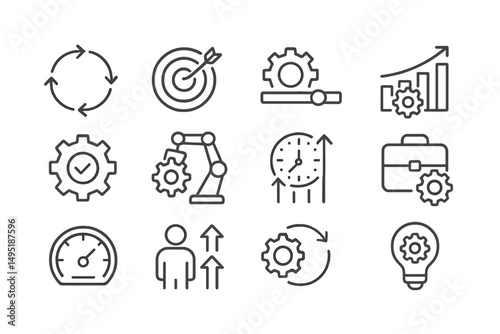 Vector illustration showcasing modern business tools and concepts for productivity and efficiency in various workplace settings
