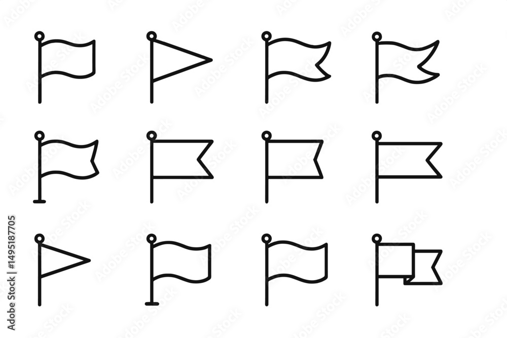 Vector illustration of various flag designs with different shapes and styles suitable for diverse uses in graphics and branding