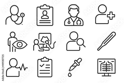 Modern vector illustration depicting healthcare professionals, patient care, and medical tools in a clinic setting