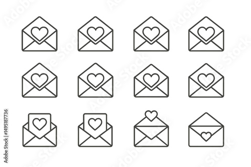 Heart decorated envelopes in a modern minimalist vector illustration for romantic occasions and events