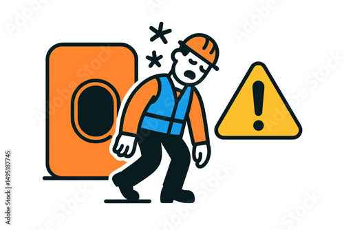 Illustration of a construction worker experiencing an accident while on the job site during daylight hours