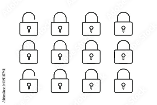 Modern vector illustration of locks and an unlocked padlock in a grid pattern showcasing security concepts