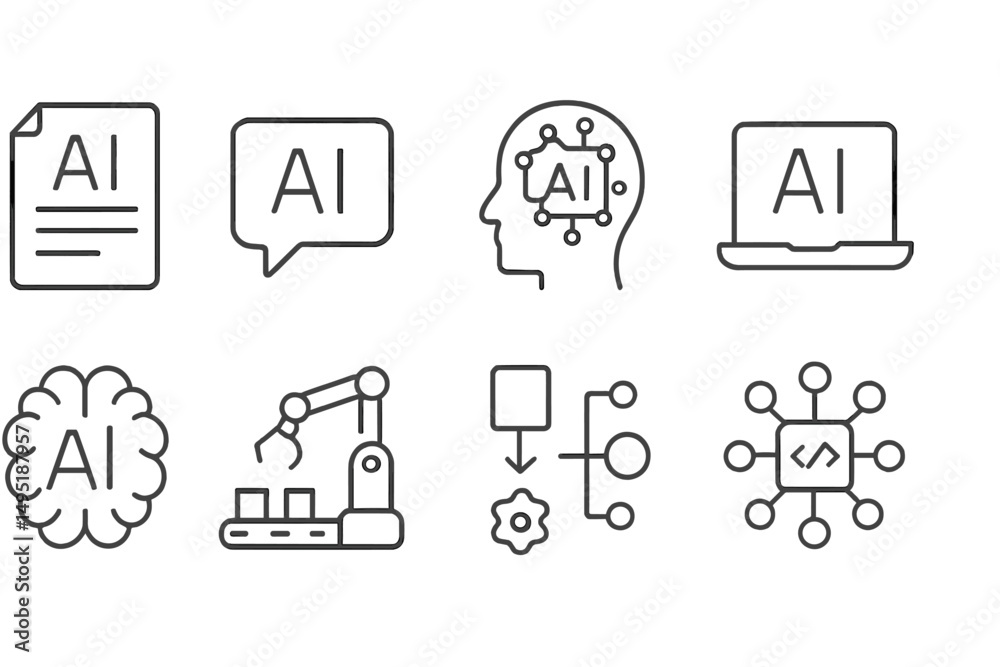 Modern vector illustration highlighting AI technology and its applications in industry and communication Modern vector illustration highlighting AI technology and its applications in industry and communication
