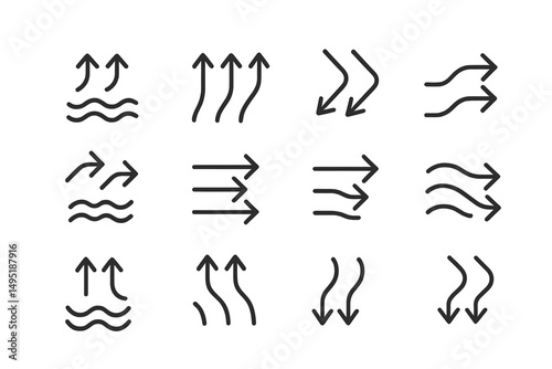 Vector illustration showing various arrow designs and flow patterns relevant for modern graphic elements