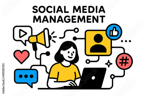Modern vector illustration showcasing social media management with engaging design elements and vibrant colors