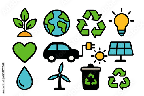 Modern vector illustration showcasing sustainable energy and eco-friendly practices in urban life