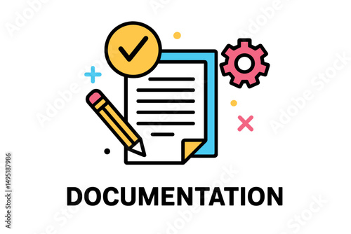 Modern vector illustration of documentation tools and elements for organization and planning purposes