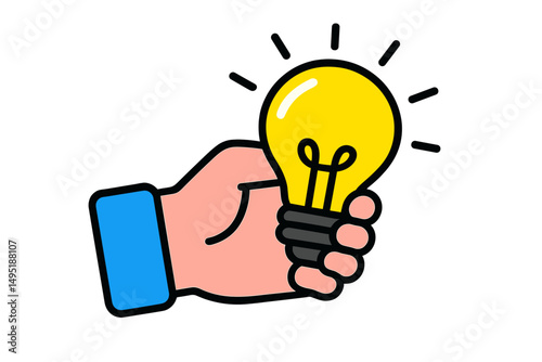 Creative hand holding a light bulb representing innovative ideas and inspiration in a modern vector illustration style