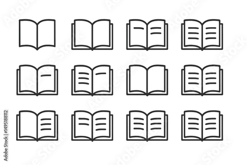 Vector illustration of various open book designs showcasing different page layouts for educational and artistic applications