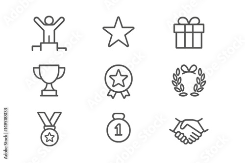 Modern vector illustration of achievement symbols showcasing celebration, awards, and teamwork