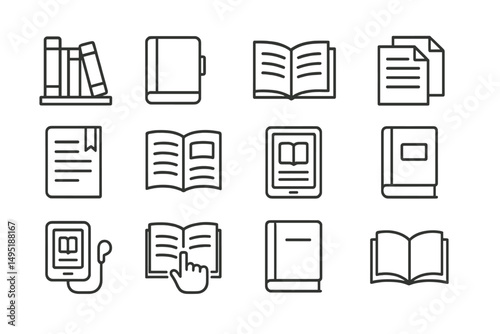 Vector illustration of various reading materials and tools arranged in a modern design layout showcasing books, tablets, and documents