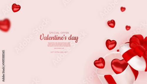 illustration love romance for valentine's day with 3D hearth balloon checkered. banner poster template.
