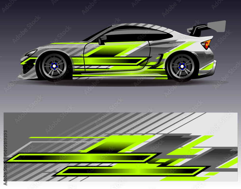 Car wrap design vector. Graphic abstract stripe racing background designs for vehicle, rally, race, adventure and car racing livery Car wrap design vector. Graphic abstract stripe racing background designs for vehicle, rally, race, adventure and car racing livery