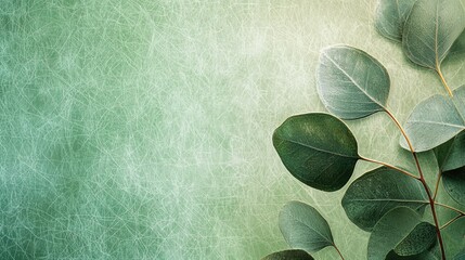textured eucalyptus leaf design layered over a gentle green gradient background.