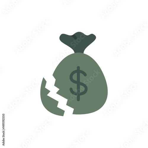Depicting financial loss with a cracked moneybag icon on transparent layout