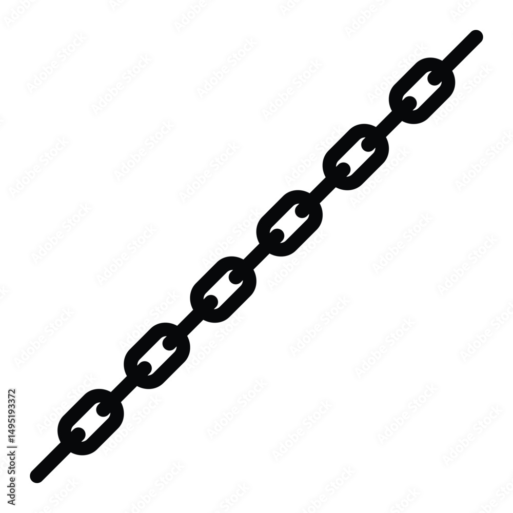 Fototapeta premium Minimalist black line drawing of a diagonal chain with bold links isolated on white. Clean vector illustration for legal, freedom, or design concepts. Simple, symbolic, and stark.