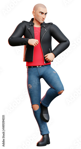 Stylized guy poses in ripped jeans