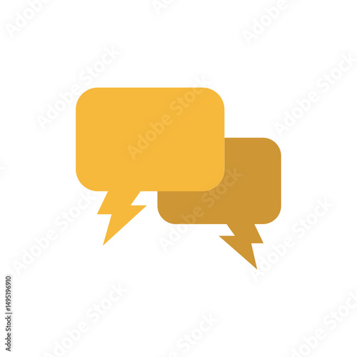 Golden communication bubbles with dynamic lightning bolts, message exchange concept
