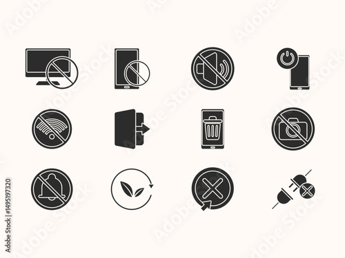 Simple vector digital detox icon set