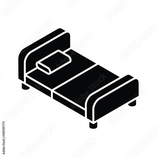 Grab this isometric filled icon of hostel bed