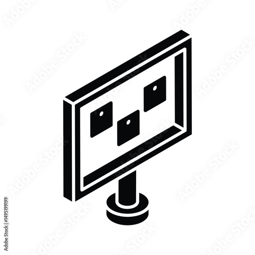 Visually engaging isometric filled icon of bulletin board