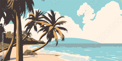 Tropical Beach Background Illustration, Vacation, Having Fun