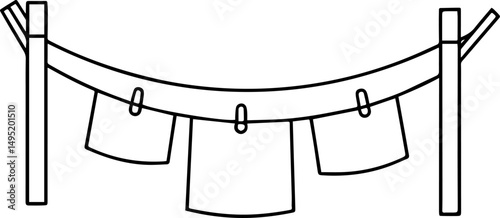 clothesline outline illustration, coloring book page, line art