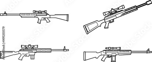 Sniper rifle outline vector illustration, coloring book page
