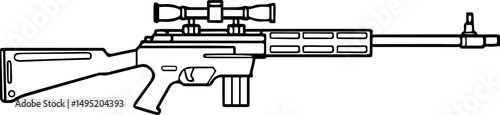 Sniper rifle outline vector illustration, coloring book page