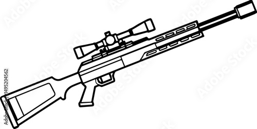 Sniper rifle outline vector illustration, coloring book page