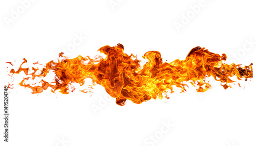 Fiery orange flames isolated on white background abstract design element