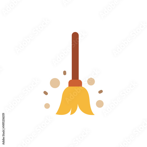 Broom sweeps cleaning dirt, simple illustration with transparent background