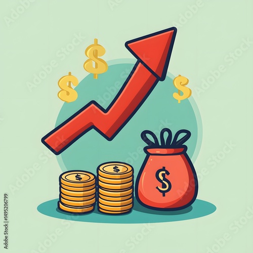 Upward Trending Financial Growth Illustrated with Coins and Mone