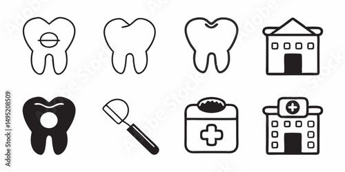 Dental health care vector icons set for web design and medical illustration
