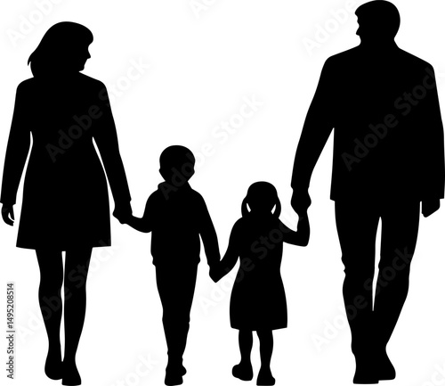 Happy Family full body black silhouette