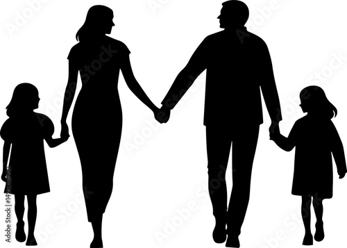 Happy Family full body black silhouette