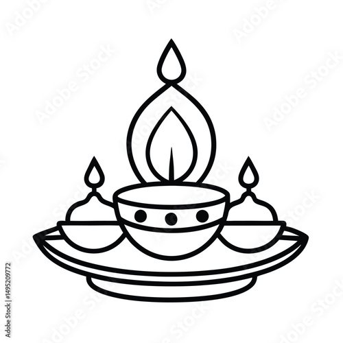 Decorative Pooja Thali With Kumkum And Diya