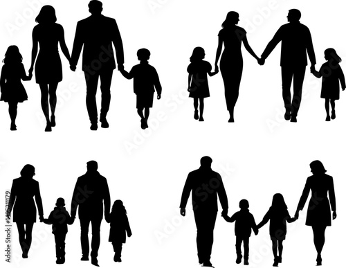 Happy Family full body black silhouette
