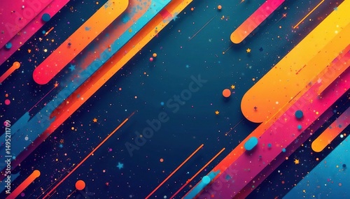 Geometric abstract shapes, bold lines & vibrant colors, trendy, bold, vibrant