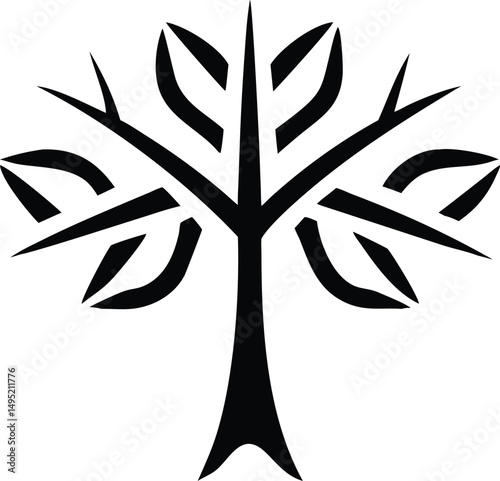 Minimalist tree silhouette design with three straight branches for logo concepts