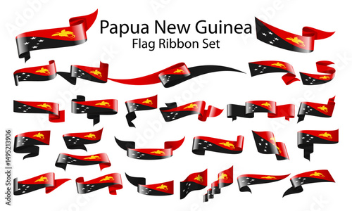 Papua New Guinea ribbon flag set