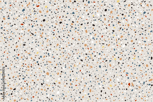 Terrazzo marble flooring seamless texture. Natural stones, granite, marble, quartz, limestone, concrete. Beige background with colored chips.