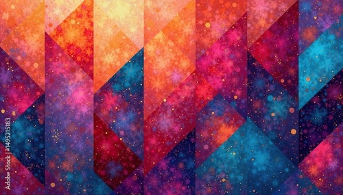 Abstract geometric shapes repeat in vibrant colors, illustration, textile