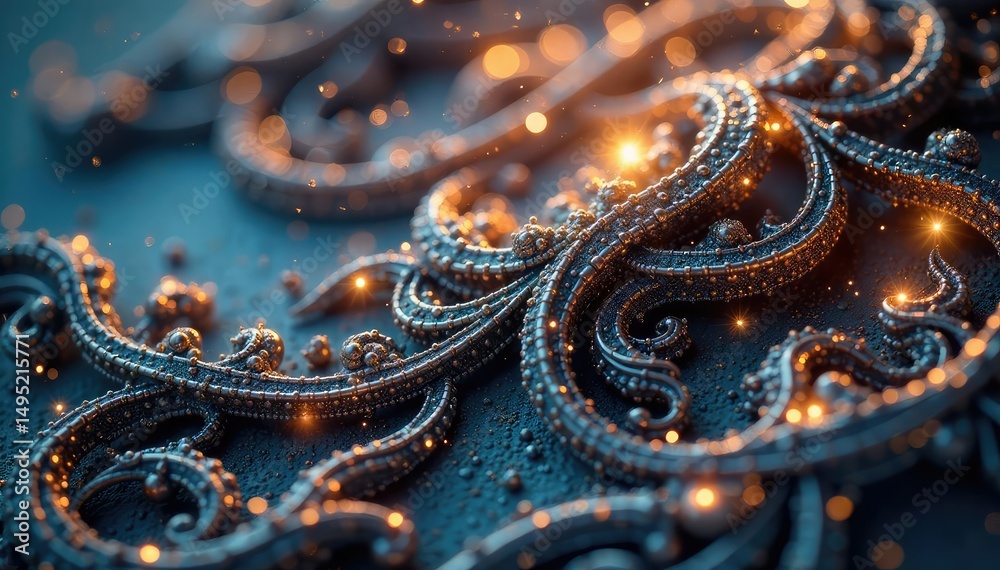 Intricate filigree design, showcasing delicate, swirling patterns and textures Close-up shot highlighting fine details , jewelry, texture