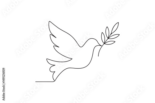 Dove with Olive Branch continuous one line drawing minimalism design