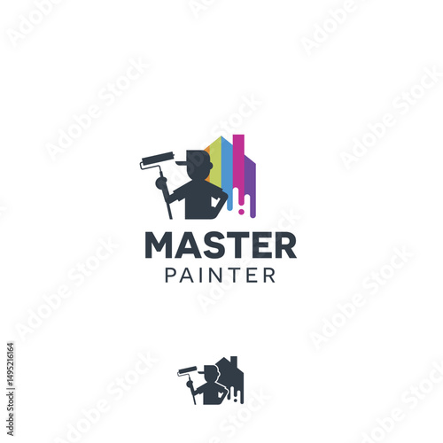 Master painter builder house repair work interior decoration vector logo