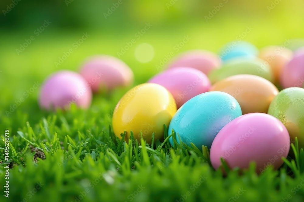 Pastel-colored Easter eggs scattered on a grassy background Perfect for spring and Easter themed projects , wallpaper, outdoor Pastel-colored Easter eggs scattered on a grassy background Perfect for spring and Easter themed projects , wallpaper, outdoor