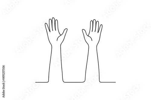 Hands Raised in Praise continuous one line drawing minimalism design