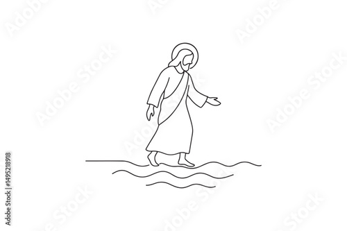Jesus Walking on Water continuous one line drawing minimalism design